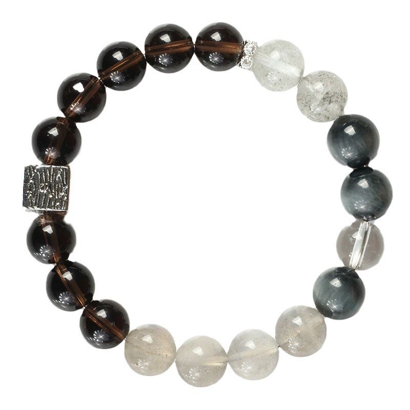 Wear FengShui Black Obsidian Black Rutilated Quartz Moonstone Cube Strength Bracelet