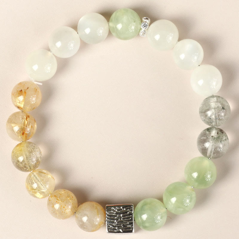 Wear FengShui Black Obsidian Black Rutilated Quartz Moonstone Cube Strength Bracelet