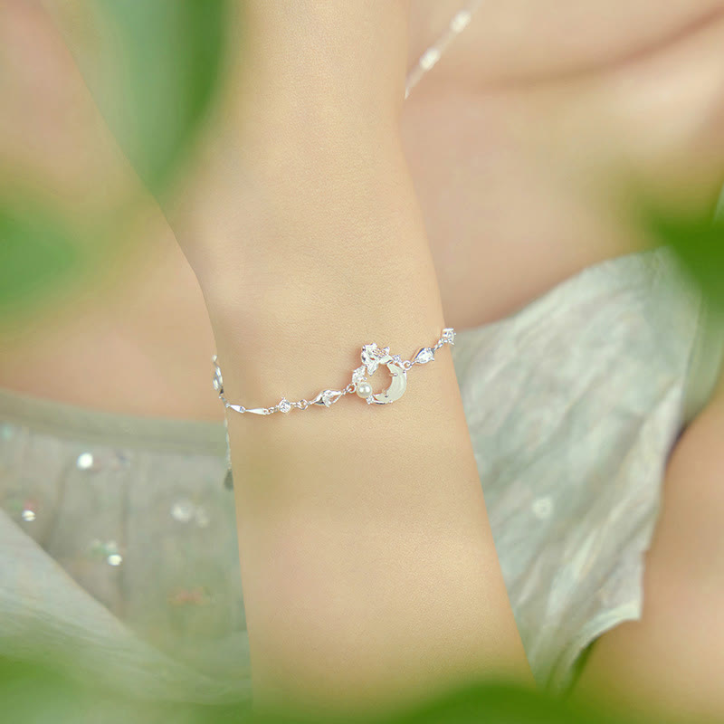 Wear FengShui Hetian Jade 925 Sterling Silver Cubic Zirconia Pearl Lotus Bracelet