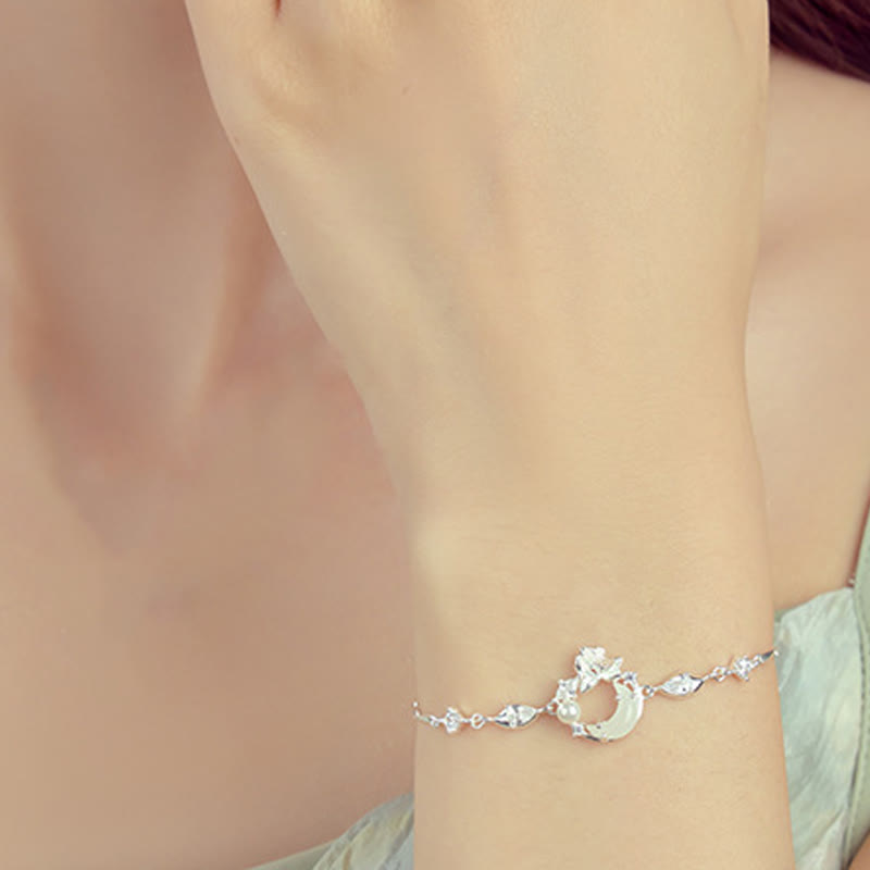 Wear FengShui Hetian Jade 925 Sterling Silver Cubic Zirconia Pearl Lotus Bracelet