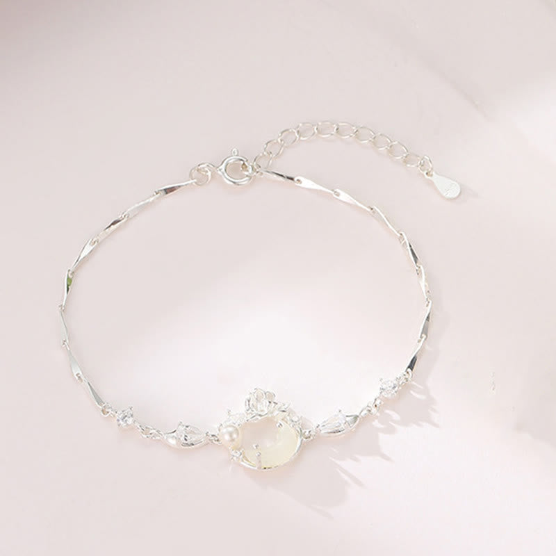 Wear FengShui Hetian Jade 925 Sterling Silver Cubic Zirconia Pearl Lotus Bracelet