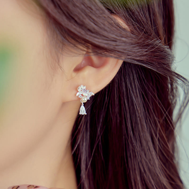 Wear FengShui Hetian Jade 925 Sterling Silver Cubic Zirconia Pearl Abundance Earrings
