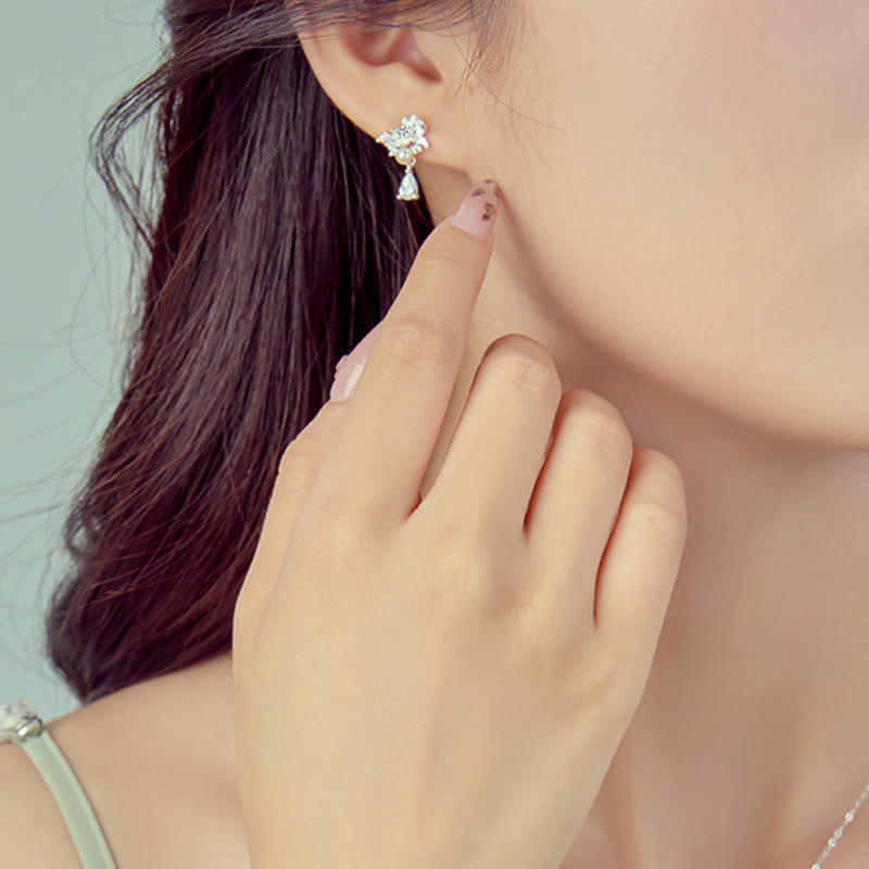 Wear FengShui Hetian Jade 925 Sterling Silver Cubic Zirconia Pearl Abundance Earrings