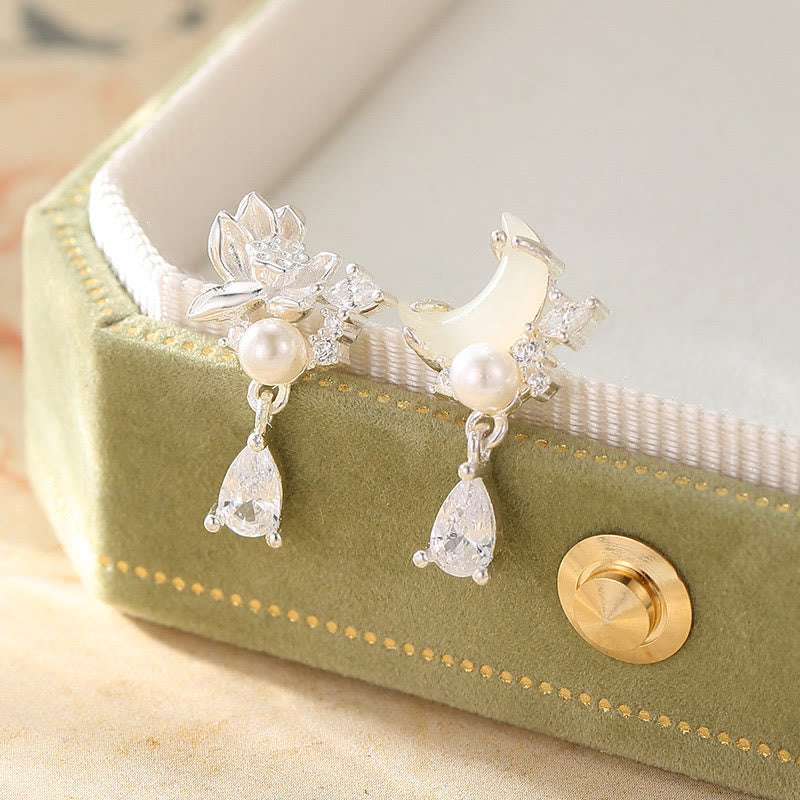Wear FengShui Hetian Jade 925 Sterling Silver Cubic Zirconia Pearl Abundance Earrings