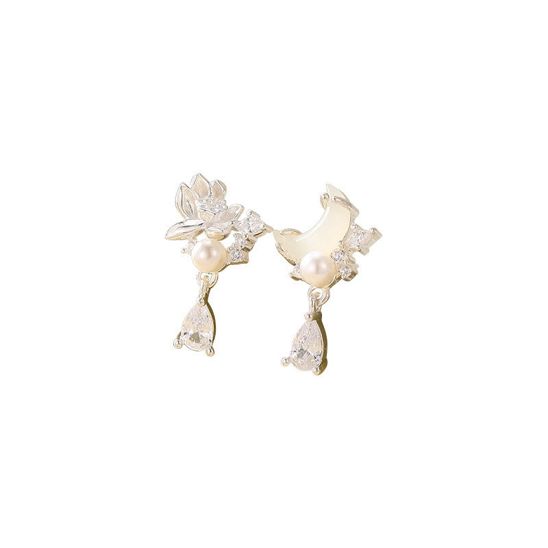 Wear FengShui Hetian Jade 925 Sterling Silver Cubic Zirconia Pearl Abundance Earrings