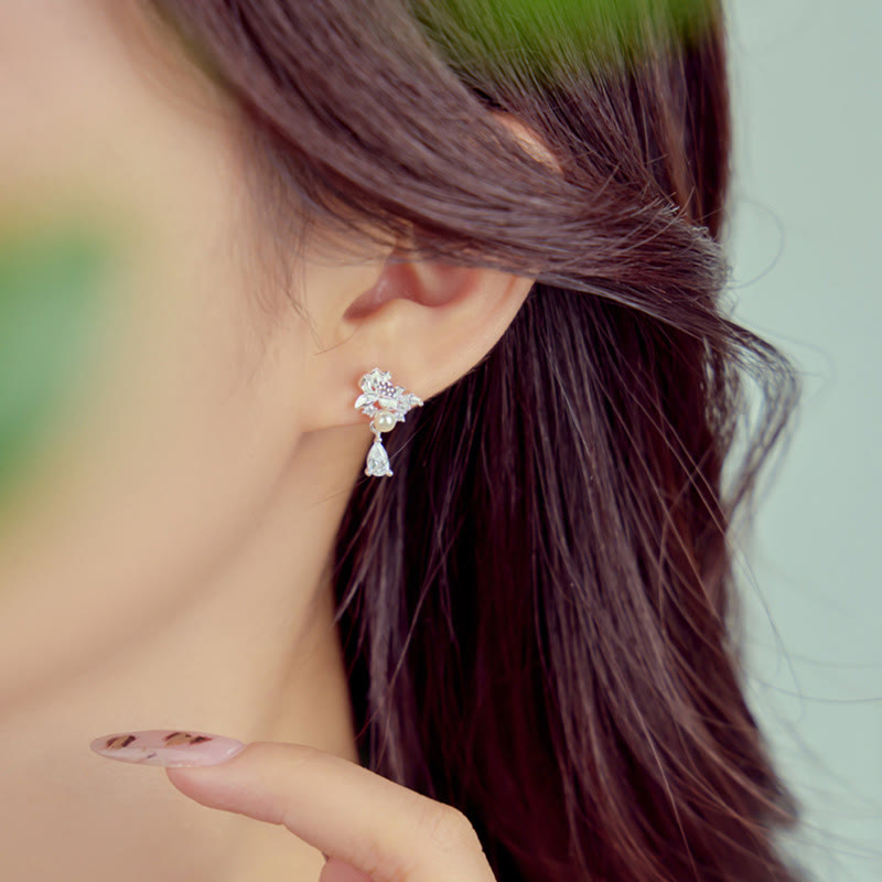 Wear FengShui Hetian Jade 925 Sterling Silver Cubic Zirconia Pearl Abundance Earrings