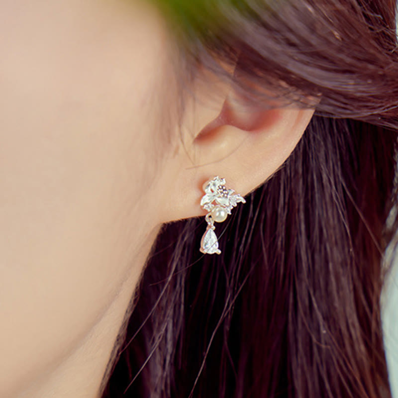 Wear FengShui Hetian Jade 925 Sterling Silver Cubic Zirconia Pearl Abundance Earrings