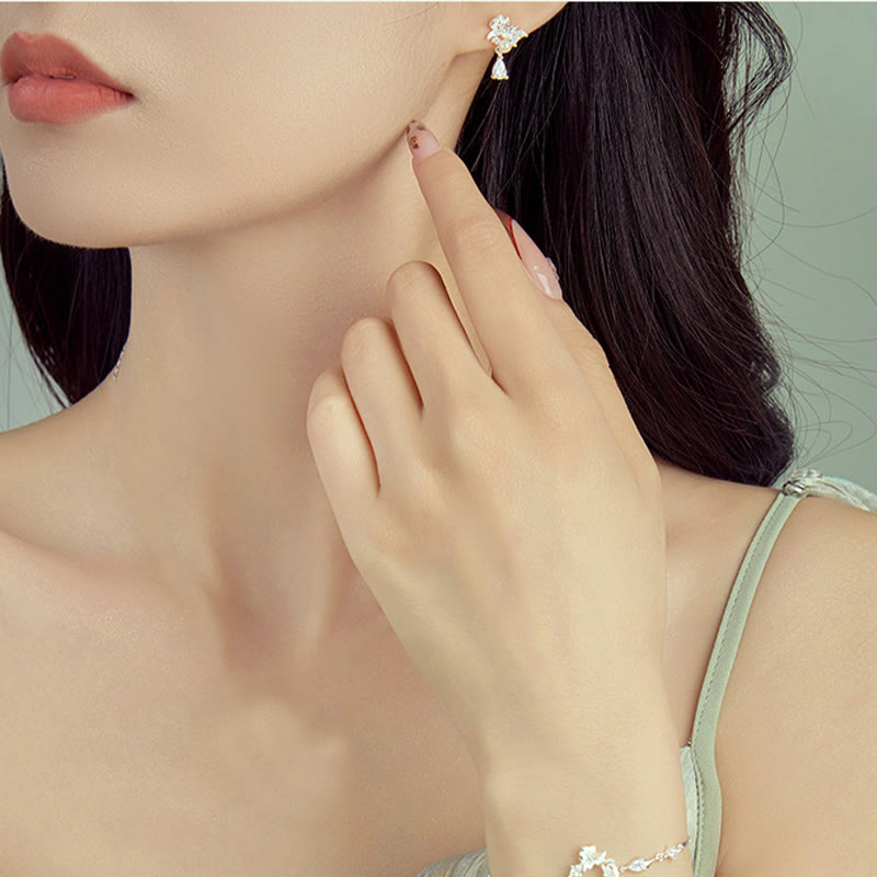 Wear FengShui Hetian Jade 925 Sterling Silver Cubic Zirconia Pearl Abundance Earrings
