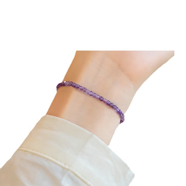 Wear FengShui 2.5mm Natural Amethyst Ultra-thin Beads 14k Gold Plated Copper Inner Peace Bracelet