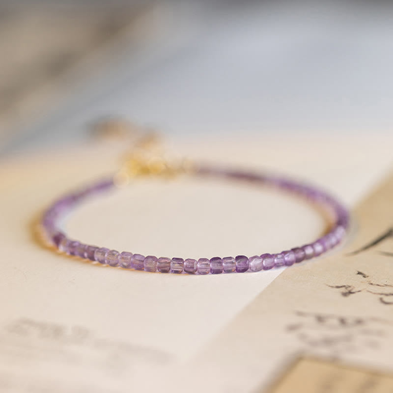 Wear FengShui 2.5mm Natural Amethyst Ultra-thin Beads 14k Gold Plated Copper Inner Peace Bracelet