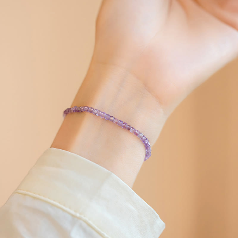 Wear FengShui 2.5mm Natural Amethyst Ultra-thin Beads 14k Gold Plated Copper Inner Peace Bracelet