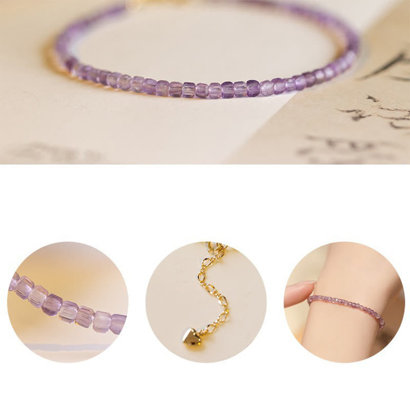Wear FengShui 2.5mm Natural Amethyst Ultra-thin Beads 14k Gold Plated Copper Inner Peace Bracelet