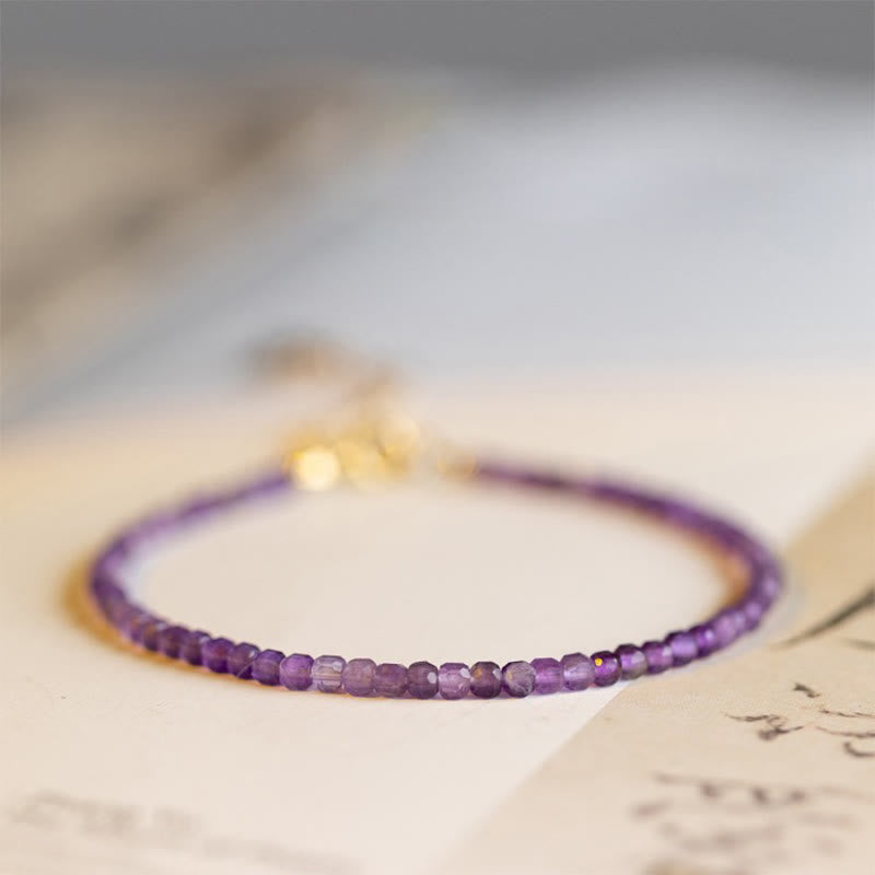 Wear FengShui 2.5mm Natural Amethyst Ultra-thin Beads 14k Gold Plated Copper Inner Peace Bracelet