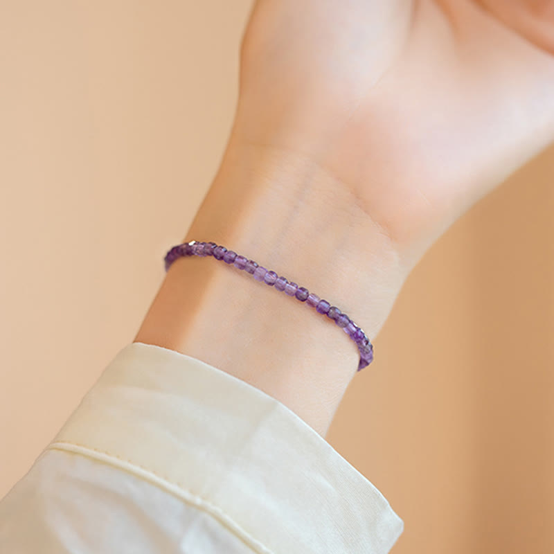 Wear FengShui 2.5mm Natural Amethyst Ultra-thin Beads 14k Gold Plated Copper Inner Peace Bracelet