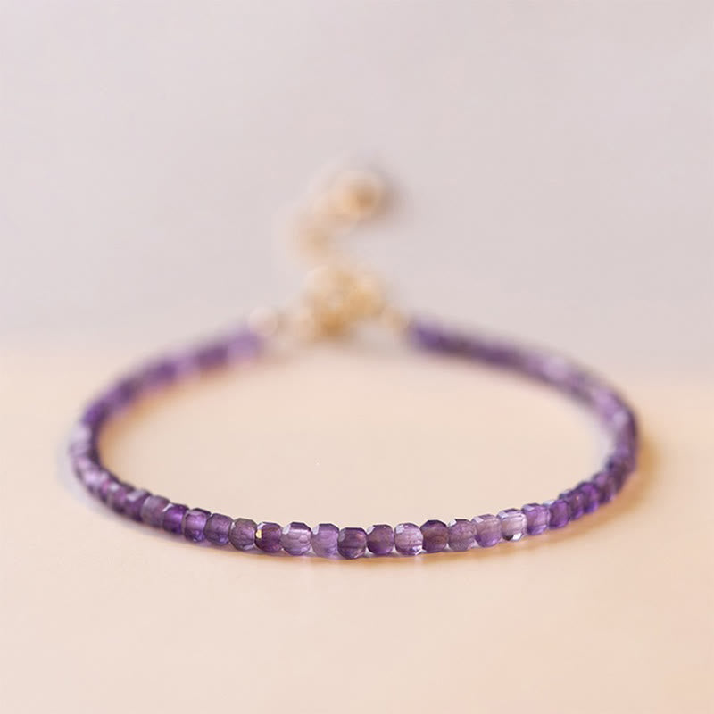 Wear FengShui 2.5mm Natural Amethyst Ultra-thin Beads 14k Gold Plated Copper Inner Peace Bracelet