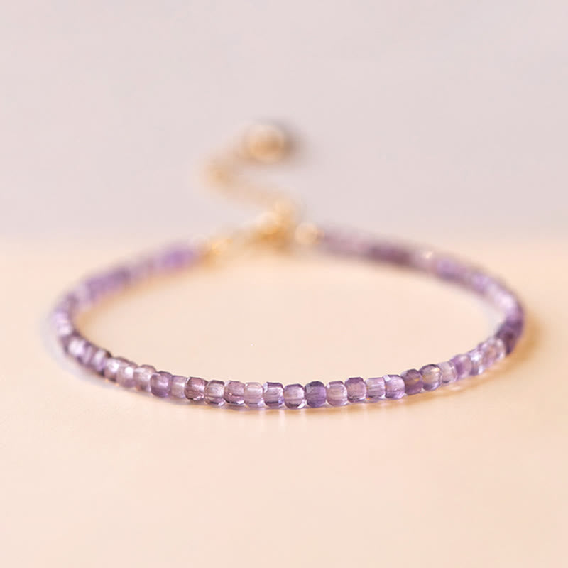 Wear FengShui 2.5mm Natural Amethyst Ultra-thin Beads 14k Gold Plated Copper Inner Peace Bracelet