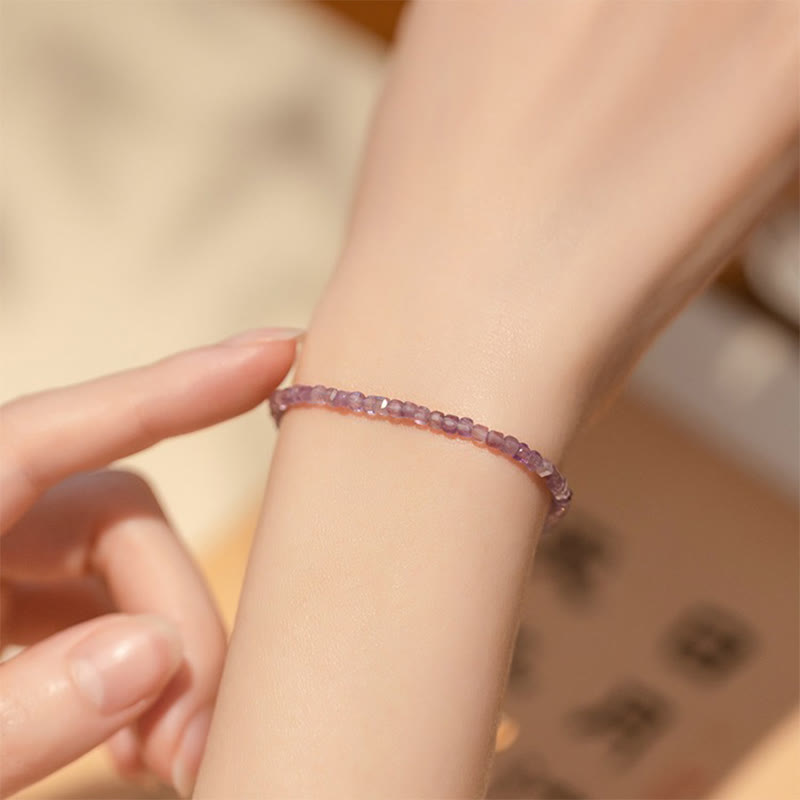 Wear FengShui 2.5mm Natural Amethyst Ultra-thin Beads 14k Gold Plated Copper Inner Peace Bracelet
