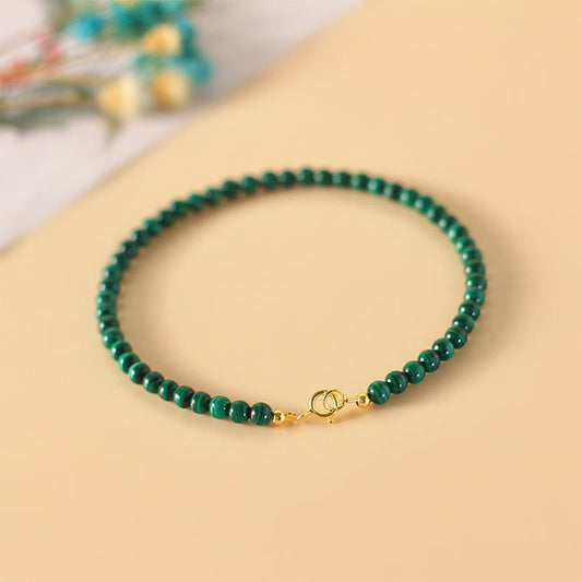 Wear FengShui 4mm Natural Malachite Beads 14k Gold Plated Copper Anti-anxiety Bracelet