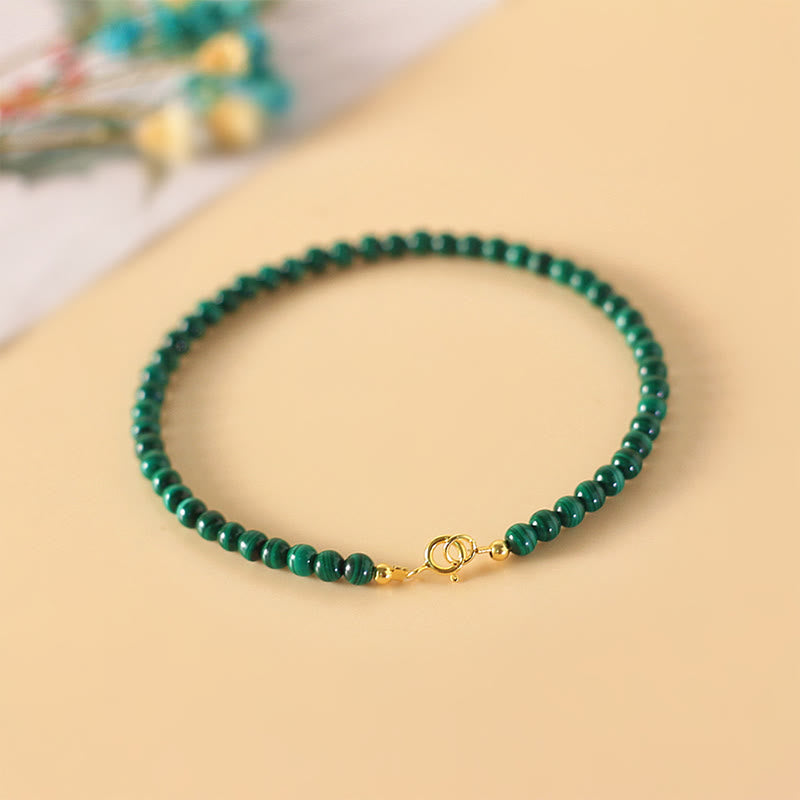 Wear FengShui 4mm Natural Malachite Beads 14k Gold Plated Copper Anti-anxiety Bracelet