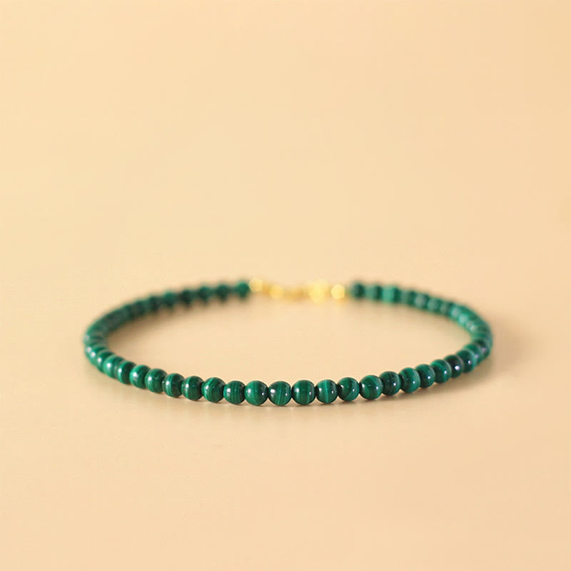 Wear FengShui 4mm Natural Malachite Beads 14k Gold Plated Copper Anti-anxiety Bracelet