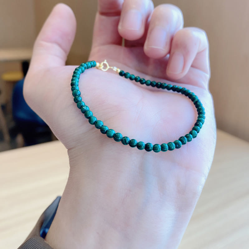 Wear FengShui 4mm Natural Malachite Beads 14k Gold Plated Copper Anti-anxiety Bracelet