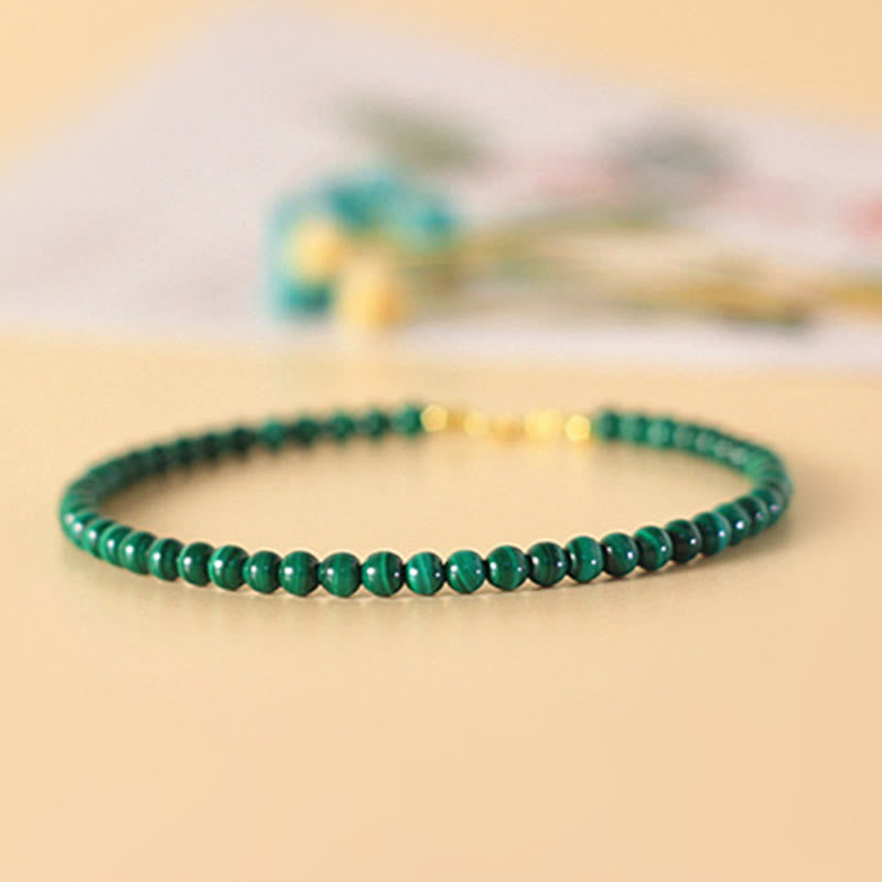 Wear FengShui 4mm Natural Malachite Beads 14k Gold Plated Copper Anti-anxiety Bracelet