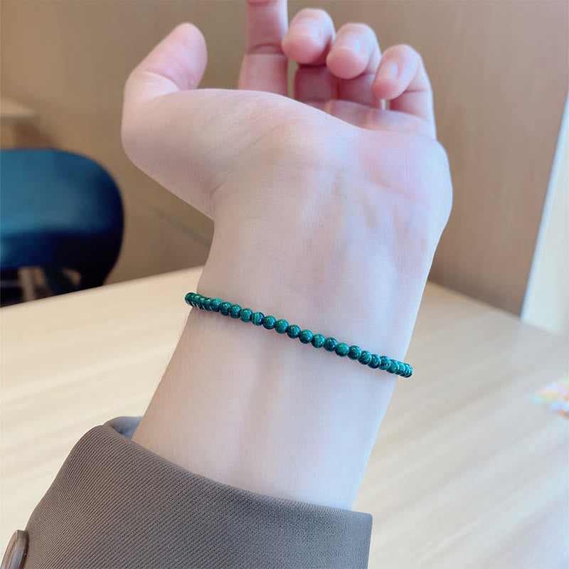 Wear FengShui 4mm Natural Malachite Beads 14k Gold Plated Copper Anti-anxiety Bracelet