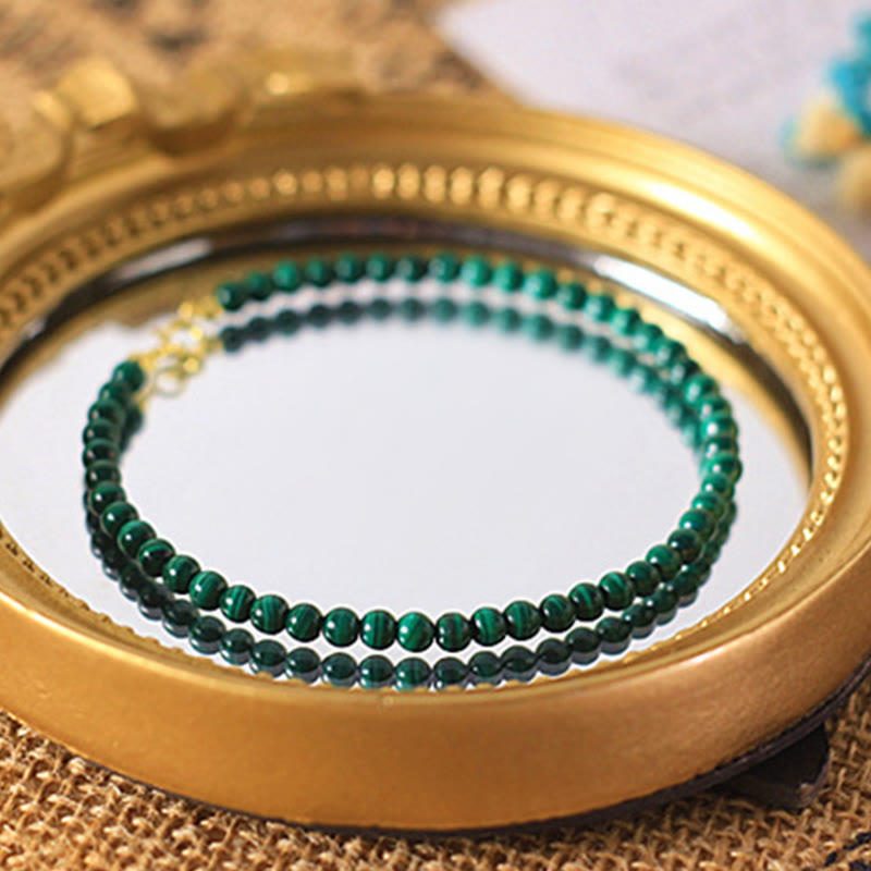 Wear FengShui 4mm Natural Malachite Beads 14k Gold Plated Copper Anti-anxiety Bracelet