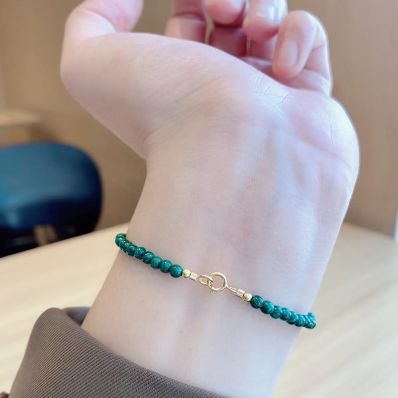 Wear FengShui 4mm Natural Malachite Beads 14k Gold Plated Copper Anti-anxiety Bracelet