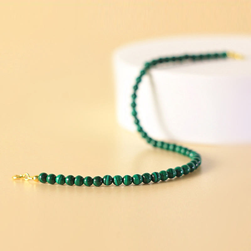 Wear FengShui 4mm Natural Malachite Beads 14k Gold Plated Copper Anti-anxiety Bracelet
