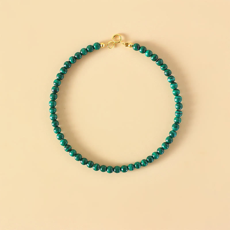 Wear FengShui 4mm Natural Malachite Beads 14k Gold Plated Copper Anti-anxiety Bracelet