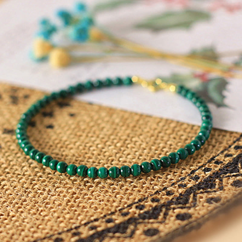 Wear FengShui 4mm Natural Malachite Beads 14k Gold Plated Copper Anti-anxiety Bracelet