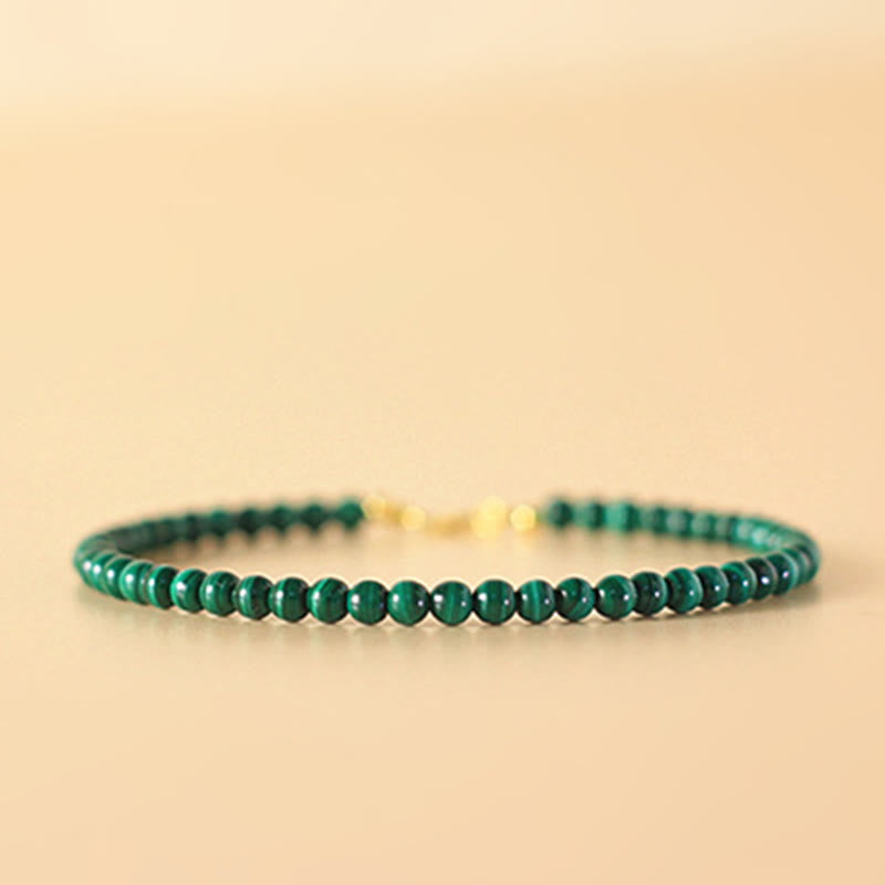 Wear FengShui 4mm Natural Malachite Beads 14k Gold Plated Copper Anti-anxiety Bracelet