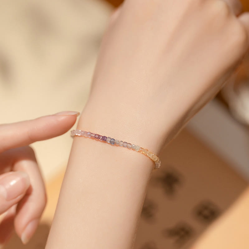 Wear FengShui 2.5mm Fluorite Ultra-thin Beads 14k Gold Plated Copper Heart Power Bracelet