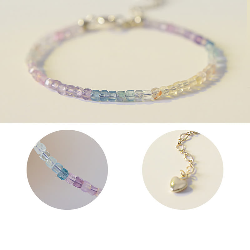 Wear FengShui 2.5mm Fluorite Ultra-thin Beads 14k Gold Plated Copper Heart Power Bracelet