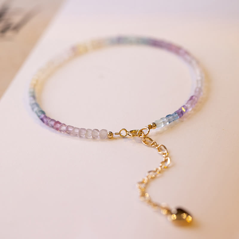 Wear FengShui 2.5mm Fluorite Ultra-thin Beads 14k Gold Plated Copper Heart Power Bracelet