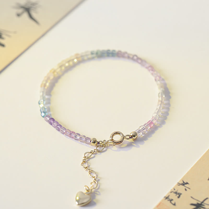 Wear FengShui 2.5mm Fluorite Ultra-thin Beads 14k Gold Plated Copper Heart Power Bracelet