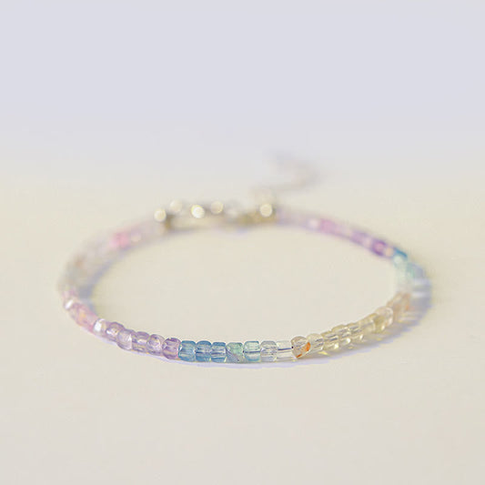 Wear FengShui 2.5mm Fluorite Ultra-thin Beads 14k Gold Plated Copper Heart Power Bracelet