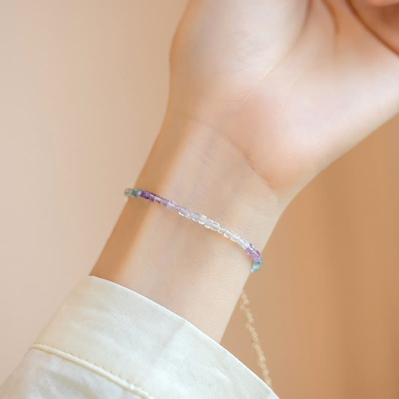 Wear FengShui 2.5mm Fluorite Ultra-thin Beads 14k Gold Plated Copper Heart Power Bracelet