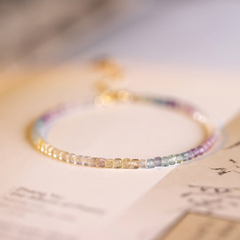 Wear FengShui 2.5mm Fluorite Ultra-thin Beads 14k Gold Plated Copper Heart Power Bracelet
