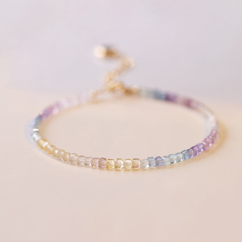 Wear FengShui 2.5mm Fluorite Ultra-thin Beads 14k Gold Plated Copper Heart Power Bracelet
