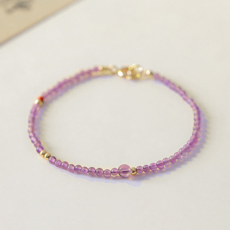 Wear FengShui 2mm Ultra-Thin Beads Natural Amethyst 14k Gold Plated Copper Inner Peace Meditation Bracelet