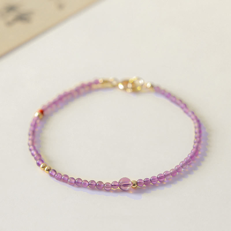 Wear FengShui 2mm Ultra-Thin Beads Natural Amethyst 14k Gold Plated Copper Inner Peace Meditation Bracelet