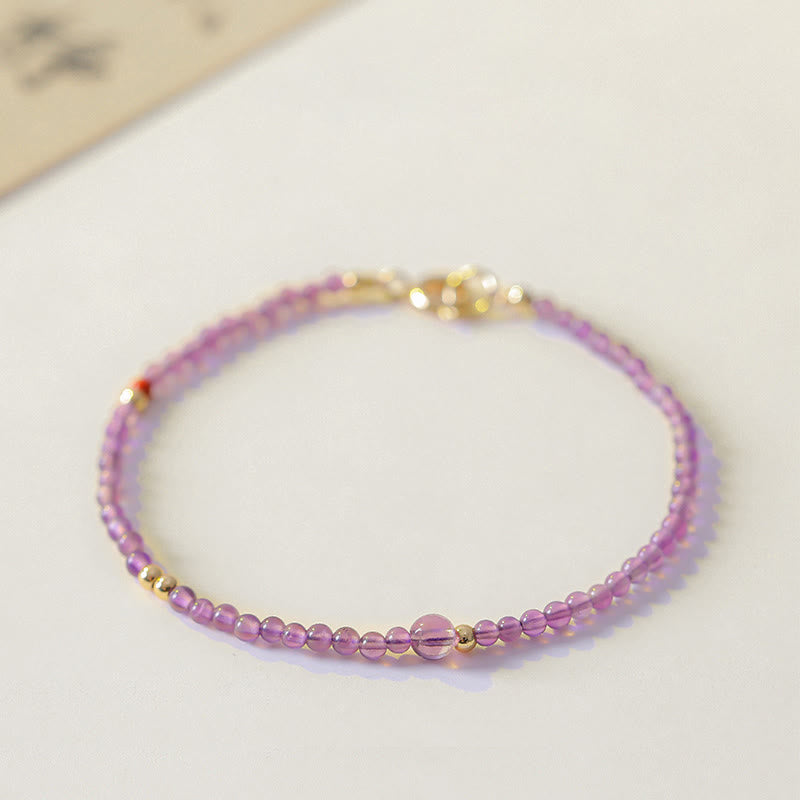 Wear FengShui 2mm Ultra-Thin Beads Natural Amethyst 14k Gold Plated Copper Inner Peace Meditation Bracelet