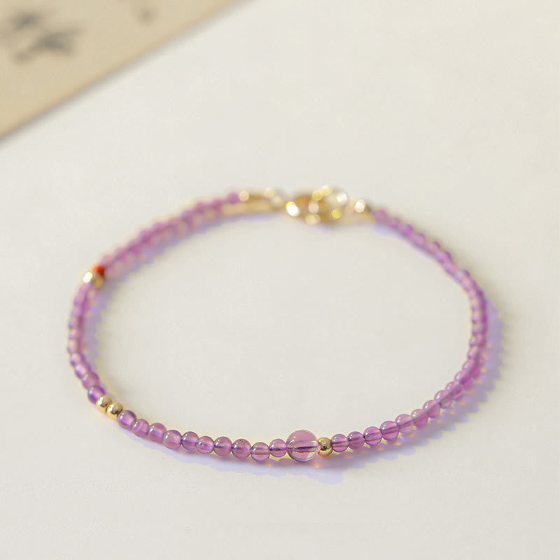 Wear FengShui 2mm Ultra-Thin Beads Natural Amethyst 14k Gold Plated Copper Inner Peace Meditation Bracelet