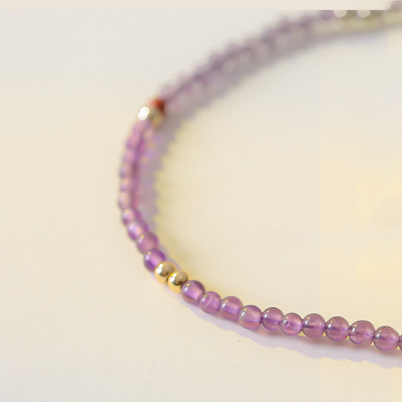 Wear FengShui 2mm Ultra-Thin Beads Natural Amethyst 14k Gold Plated Copper Inner Peace Meditation Bracelet