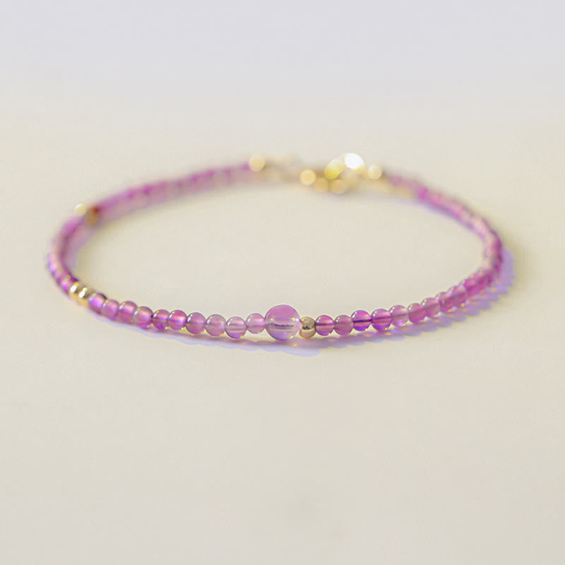 Wear FengShui 2mm Ultra-Thin Beads Natural Amethyst 14k Gold Plated Copper Inner Peace Meditation Bracelet