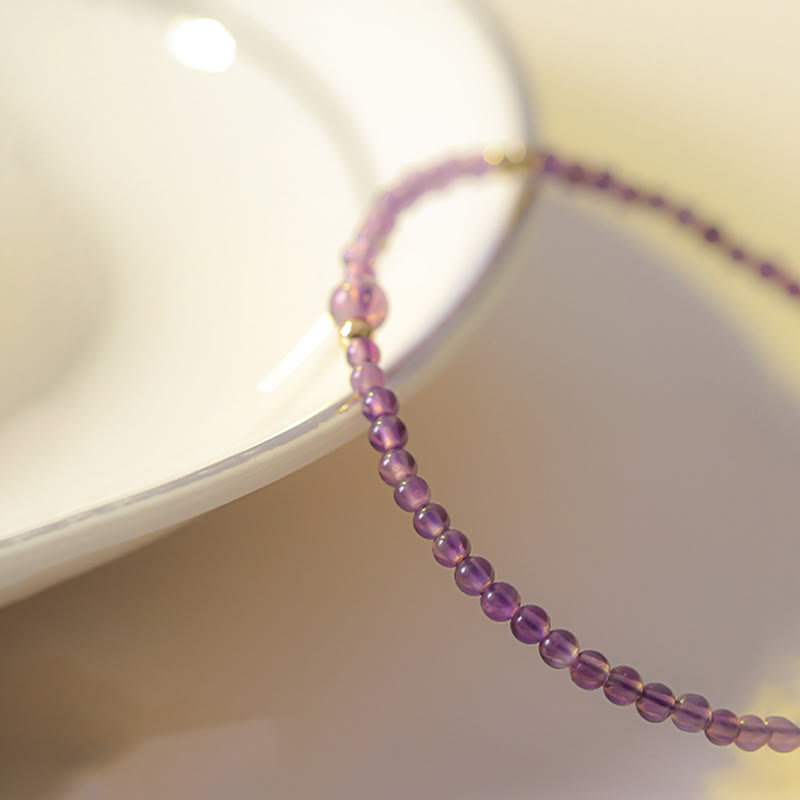 Wear FengShui 2mm Ultra-Thin Beads Natural Amethyst 14k Gold Plated Copper Inner Peace Meditation Bracelet