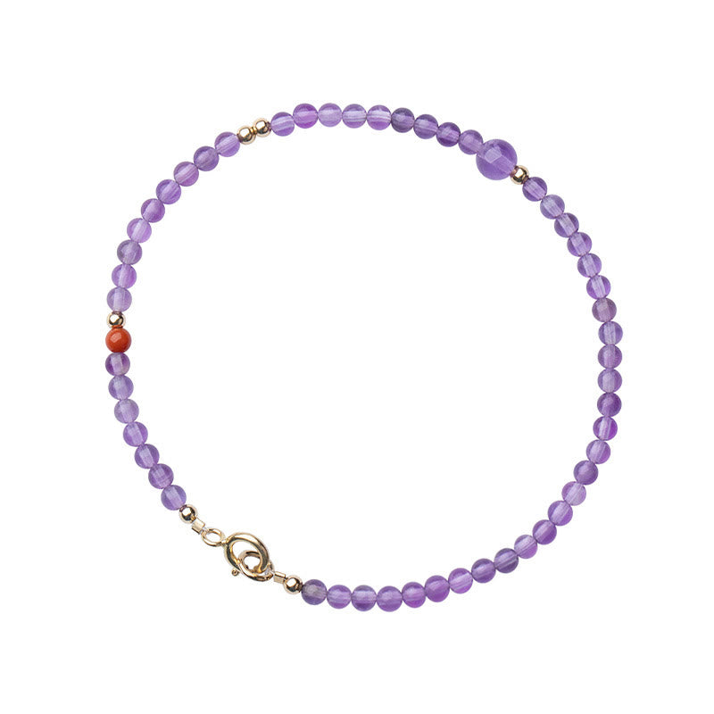 Wear FengShui 2mm Ultra-Thin Beads Natural Amethyst 14k Gold Plated Copper Inner Peace Meditation Bracelet