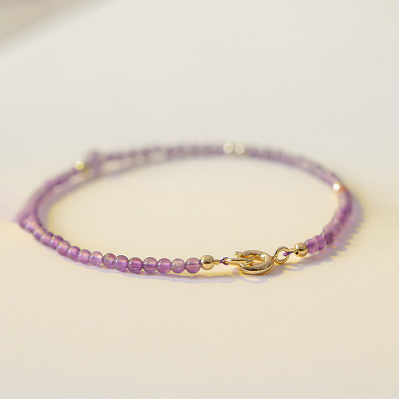 Wear FengShui 2mm Ultra-Thin Beads Natural Amethyst 14k Gold Plated Copper Inner Peace Meditation Bracelet